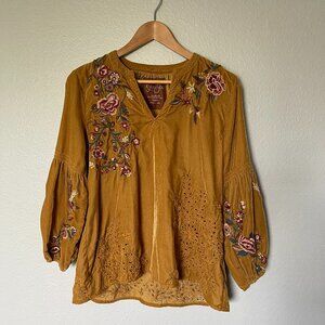 Kyla Seo Vintage Inspired Embroidered Floral Bohemian Blouse/Shirt Size Small